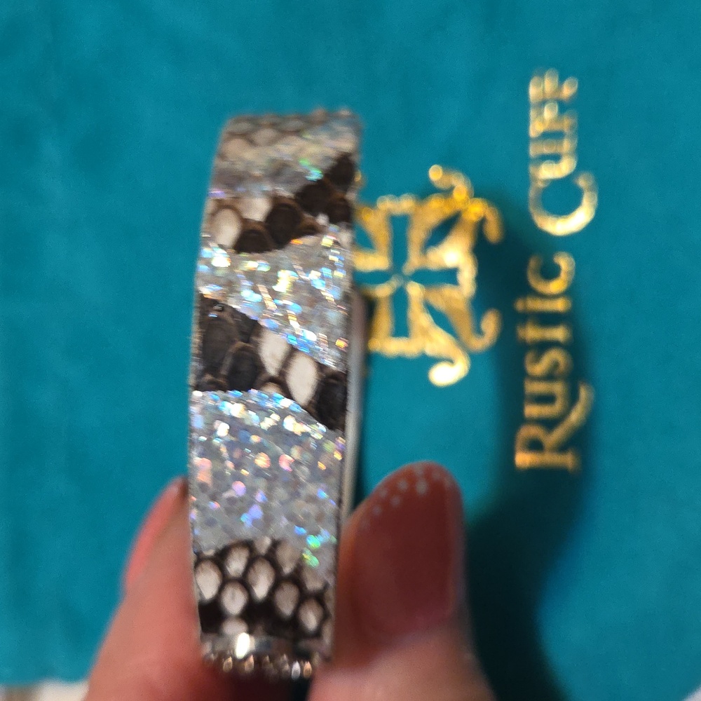Rustic Cuff Snake Pattern Bracelet With Silver Ac… - image 3